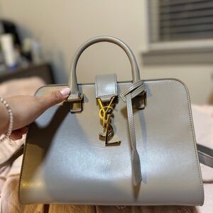 YSL Calfskin Monogram Baby Cabas Bag - Oyster Grey